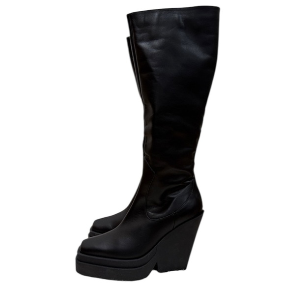 New Gia Borghini Texan Knee High Leather EU 38 US 8 Boot Black Western Platform - Picture 8 of 13